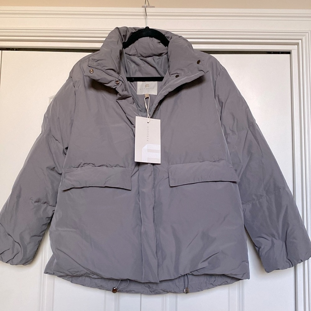NWT FITOUCH Women's L Down Puffer Jacket Coat Grey Winter ski snow warm Cozy